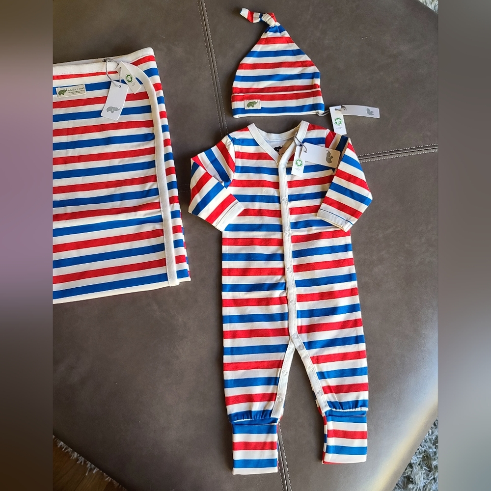 Monica and Andy one piece Baby 0-3 Pajamas And Blanket,hat/headband,gift